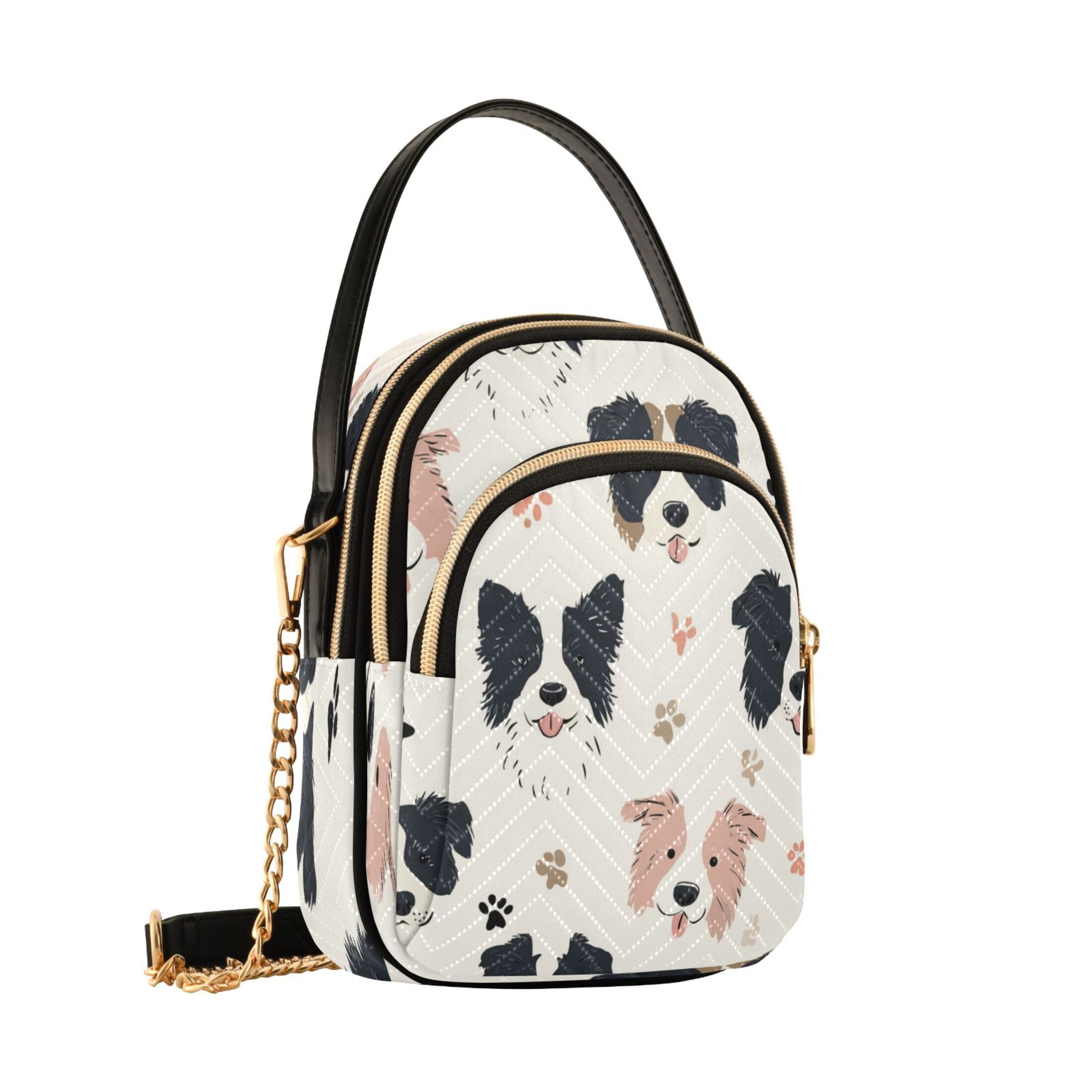 Quilted Women's Crossbody Bag Purses and Handbags with Detachable Leather Strap Dog Head and Paw Prints