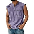 thumbnail image 2 of LODIENY Tank Tops Henley Shirts for Men Sleeveless Gym Workout Running Beach Summer Vintage Button Down V Neck Solid Muscle T-Shirts with Pockets Purple XXL, 2 of 7