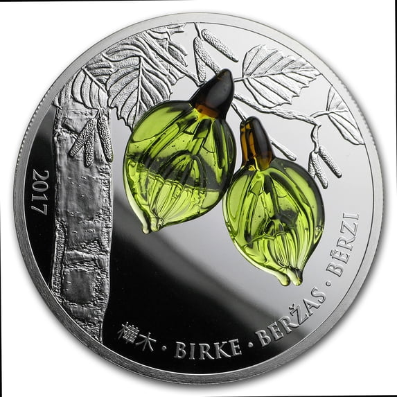 2017 Guinea Silver Proof Bohemian Glass Birch Leaf (Spring)