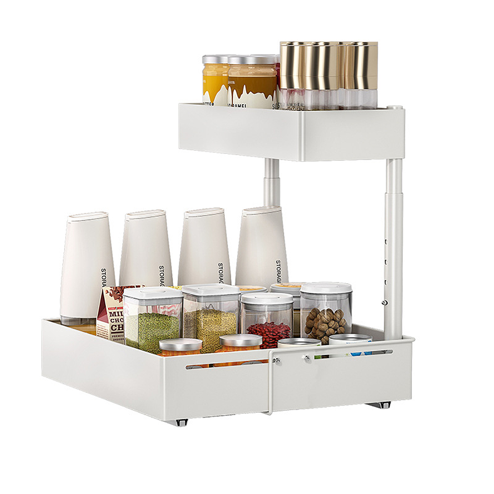 MerryNine Under Sink Organizer and Storage 2 Pack, 2 Tier Kitchen Organizers and Storage, Bathroom Organizer, Vanity Counter Storage Container, Sliding Kitchen Sink Organizer White