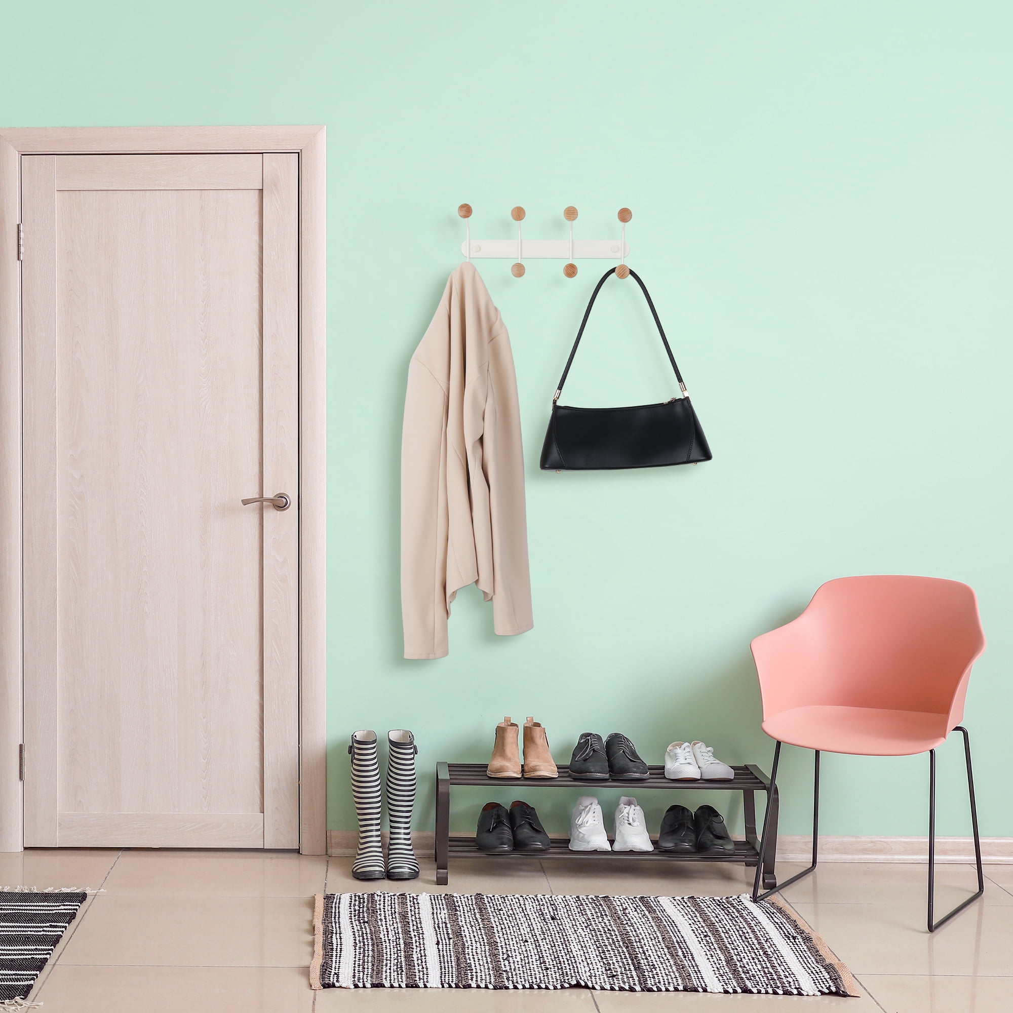 Unique Bargains 1 Pcs Coat Rack Wall Mount Coat Hook for Hanging with 8 Hooks White