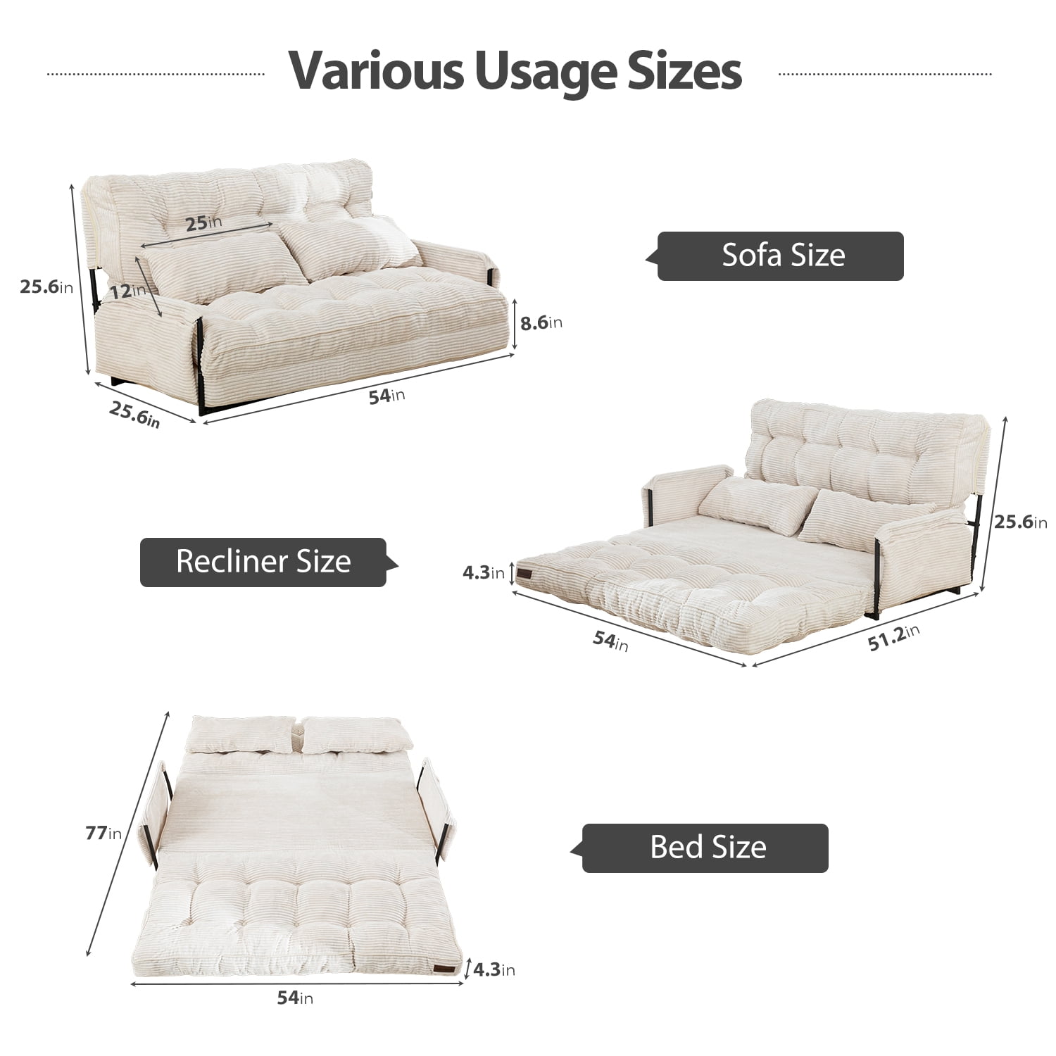 GOODONE Convertible Floor Sofa,Bean Bag Sofa with Pillows,Multifunctional Lazy Sofa with Pillows,Adult Reading Chair,Suitable for Bedroom or Living Room,Beige,Loveseat