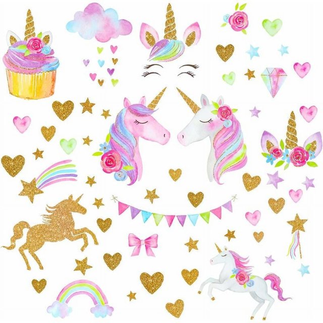 Pegatinas de pared de unicornio para dormitorio de niñas y niños, vinilo grande para el hogar, sala de estar, dormitorio, decoración de habitación de niñas