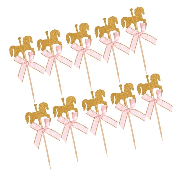 Worgeous 20Pcs Carousel Shaped Cake Toppers Cute Cupcake Dessert Decorations Party Birthday (Pink Bow)