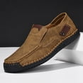 thumbnail image 2 of EKVAHL Men's Leather Casual Slip-On Loafers, Lightweight Non-Slip Hand-Stitched Moccasins for Walking and Outdoor Use Brown, 2 of 5