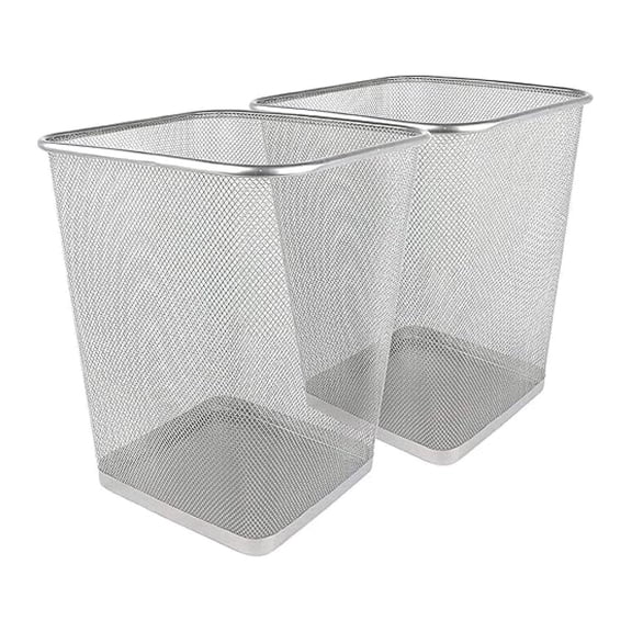 NBBNHH Mesh Square Wastebasket, 6 Gallon, 2pk (Silver) - Lightweight Garbage Trash Cans for Bedroom, Kitchen, Dorm - Trash Can for Office & Home