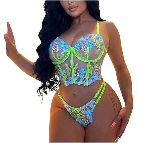 Sujetador de lencería de encaje exquisito para mujer + conjunto de calzoncillos Babydoll Cut-Out Sleepwear Fridja nalpqowj45444