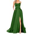 thumbnail image 6 of Quixlent Evening Dress Spaghetti Strap High Slit Off Shoulder Backless Sleeveless Side Pockets A-line Floor Length Satin Pure Color Prom Banquet Party Maxi Dress, 6 of 8