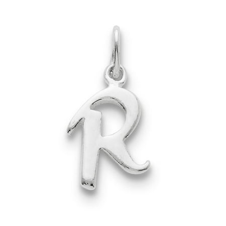 Chain slide Initial R Polished Solid Charm Pendant 925 Sterling Silver