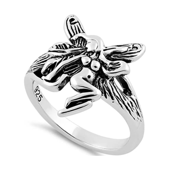 925 Sterling Silver Oxidized Platinum Plated Fairy Women Valentines Day Gifts Ring