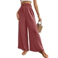 thumbnail image 3 of Laqbezok Women's High Waist Smocked Palazzo Pants, Wide Leg Casual Trousers, Loose Flowy Summer Beach Vacation Slacks, 3 of 7