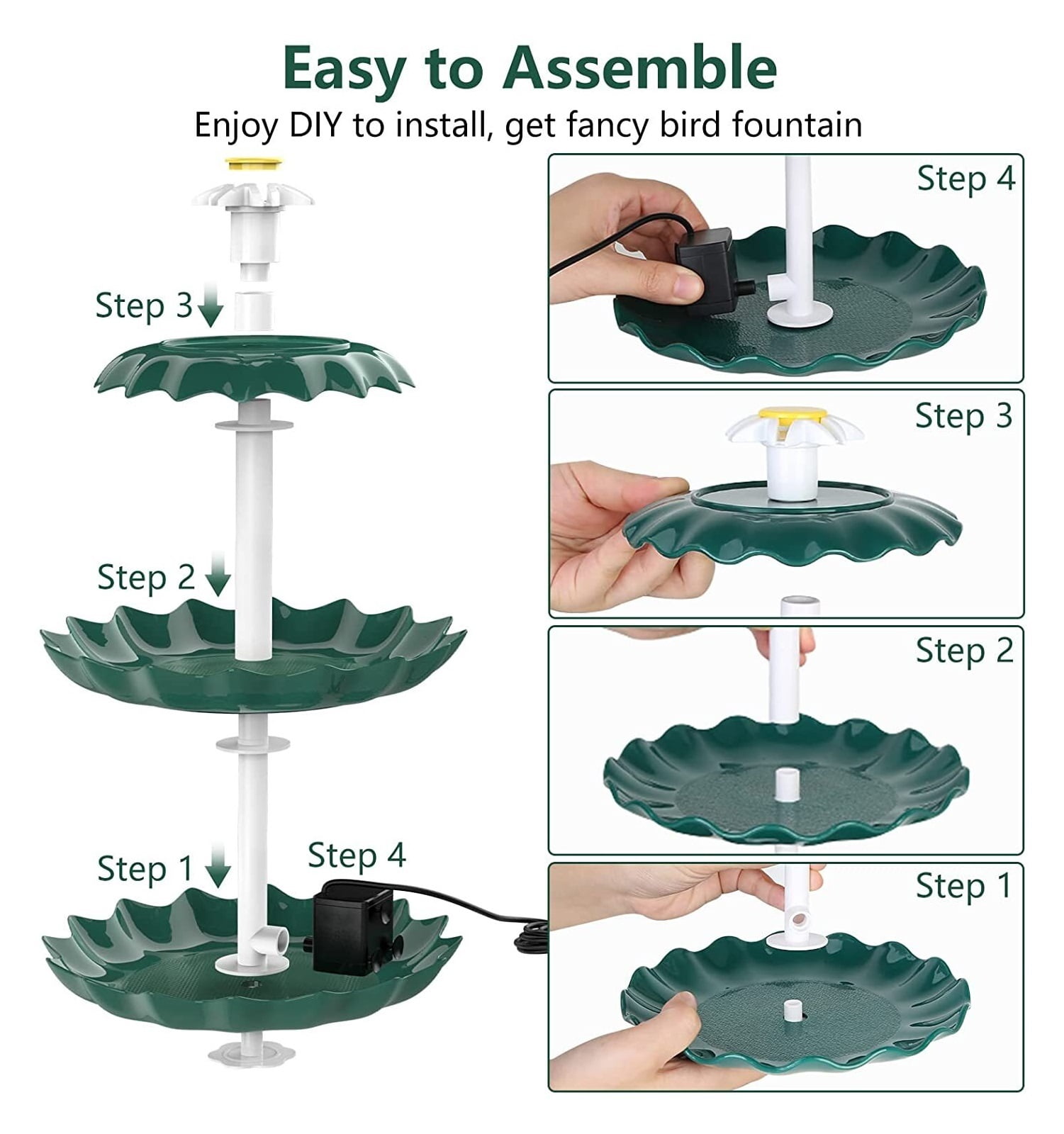 3 Tiered Bird Bath With 2.5W Solar Fountain Pump, DIY Solar Fountain Detachable And Suitable For Bird Bath, Garden Decoration
