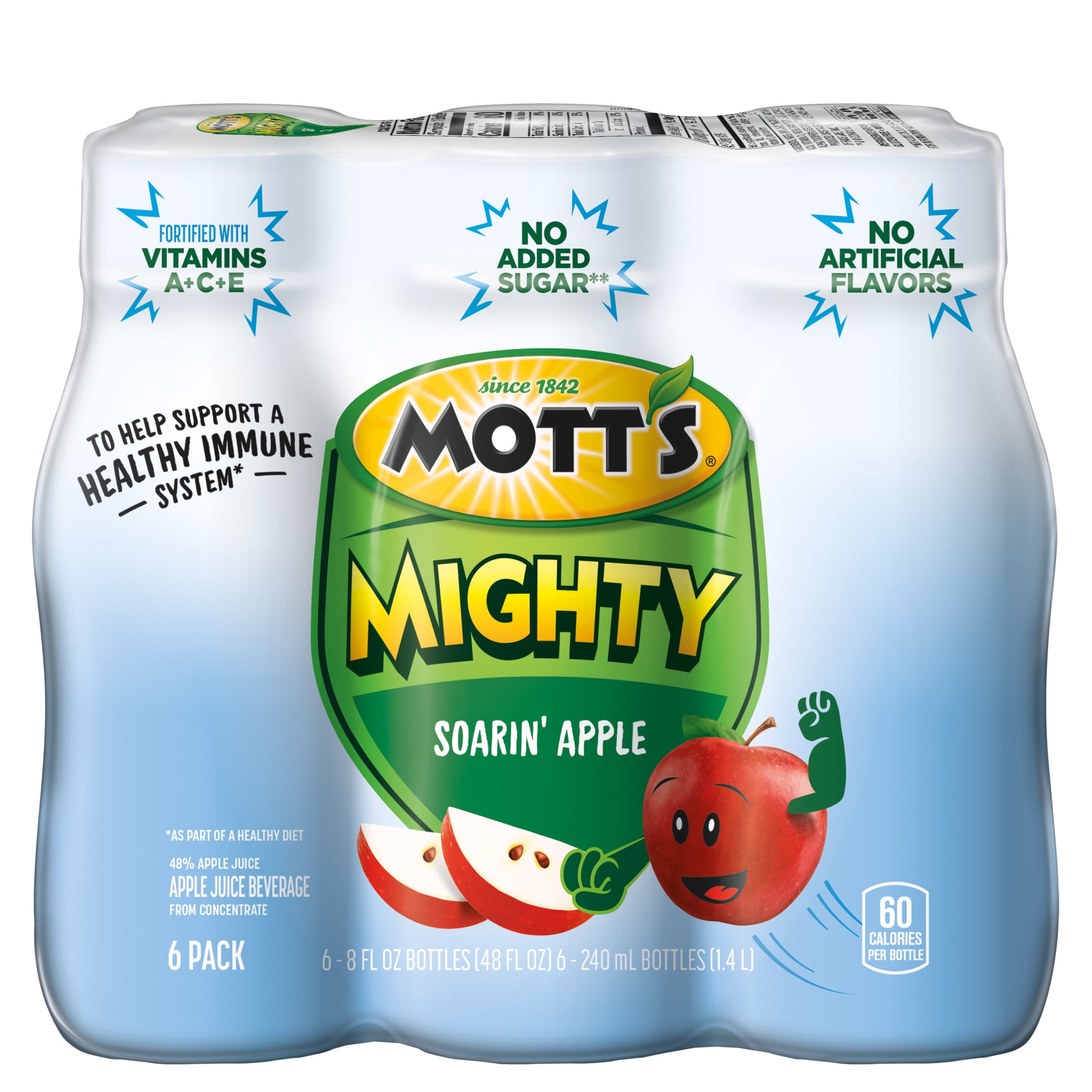 Mott's Mighty Soarin' Apple Juice, 8 fl oz, 6 Count Bottles