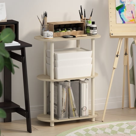 Furinno Turn-N-Tube No Tools 3-Tier Modern Oval Side Display Rack, Bauhaus Oak/Beige
