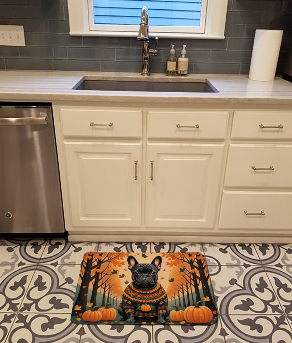 Carolines Treasures DAC1045RUG 19 x 27 in. Unisex Black French Bulldog Fall Memory Foam Kitchen Mat