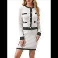 thumbnail image 2 of Conjunto de 2 Piezas de Cárdigan Estilo Preppy para Mujer, Falda, Top de Punto Informal de Larga con Botones y Falda Ajustada. Albaricoque L, 2 of 8