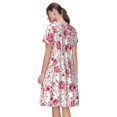thumbnail image 2 of Bixox Robe d'Été à Manches Courtes pour Femmes Robe Ample Longueur Genou avec Poches-Rose Fleurs, 2 of 7