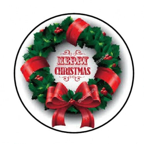 ENVELOPE SEALS LABELS STICKERS 1.2" ROUND 48 Christmas Wreath #6!! 