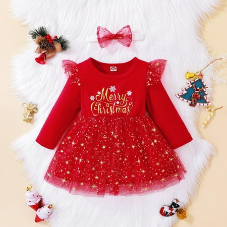 

Fidelma Girls Outfits&Set Toddler Baby Kids Girls Christmas Santa Striped Tulle Princess Dress Clothes Red-100