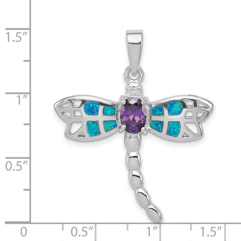 Sterling Silver Blue Inlay Created Opal Dragonfly Oval Amethyst Pendant Sterling Silver Blue Inlay Created Opal Dragonfly Oval Amethyst Pendant