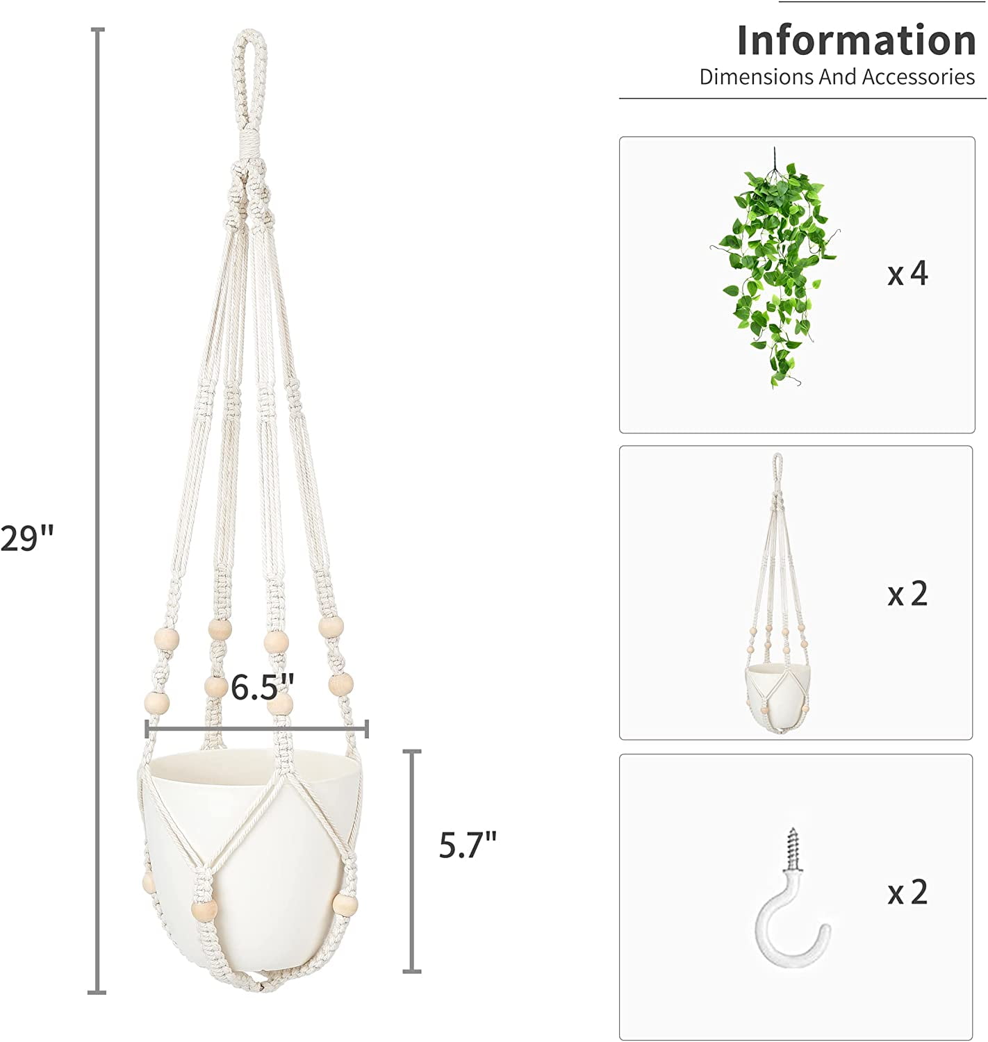 NANAHuang Fake Hanging Plant with Pot, Artificial Plants for Home Decor Indoor Macrame Plant Hanger with Faux Vines Hanging Planter Greenery for Bedroom Bathroom Kitchen Office Decor, Ivory (Pothos)