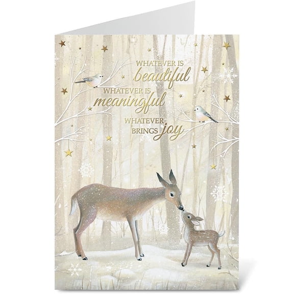 Current Deer and Fawn Deluxe Religious Christmas Greeting Card Set of 14, 7" x 7" x 5"