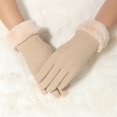thumbnail image 4 of Skymirror 1 Pair Full Finger Solid Color Women Gloves Plush Lining Fluffy Cuffs Winter Thermal Gloves Hand Protect Cover, 4 of 8