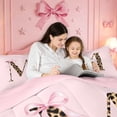 thumbnail image 4 of meiyoeat Fashion Cheetah Monogram M Print King Size Comforter Sets,Cute Bowknot Comforters King Size For Girl,Pink Reversible,3-Piece,1 Comforter And 2 Pillowcases, 4 of 7