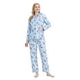 thumbnail image 4 of GLOBAL Women's Cotton Loungewear & Pajama Set Long Sleeve Button-Down Top with Elastic Waist Drawstring Pants Soft Comfortable Full-Length PJs for Women Blue Leaves L, 4 of 7
