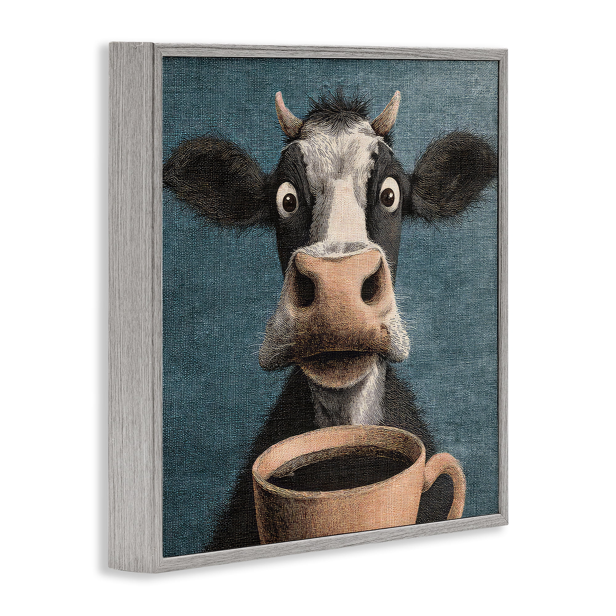 Stupell Industries Grumpy Cow & Coffee Gray Framed Giclee Art, design by The Wands Want