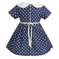 thumbnail image 6 of IBTOM CASTLE Kids Girls 1950s Housewife Costume Vintage Polka Dots Dress Apron Rockabilly Pinup Dresses Halloween Cosplay Birthday Party Dress up for Photo Shoot 18-24 Months Blue Polka Dots, 6 of 6