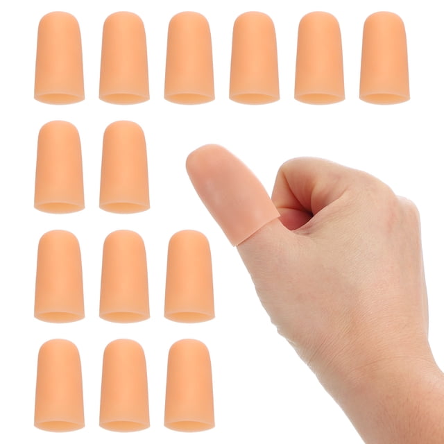 Uxcell 1.6" Silicone Gel Finger Cots 14Pcs Support Fingertips Sleeve Protector Beige