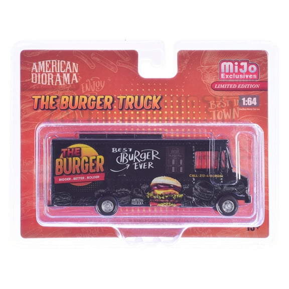 Food Truck "The Burger Truck" Black with Graphics 1/64 Diecast Model by American Diorama