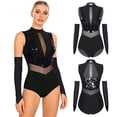 thumbnail image 2 of iiniim Women Sparkle Latin Jazz Dance Outfit Sleeveless Gymnastics Leotard with Gloves Sequins Dance Clothes Black S, 2 of 7