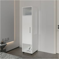 JERFIT White Modern Wardrobe with Mirror, Sliding Door & Open Storage for Bedroom Organization