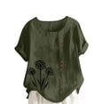 thumbnail image 2 of Oversized Tshirts for Women, Cotton Linen Boho Floral Short Sleeve Oversized Blouse, Green M, 2 of 4