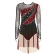 thumbnail image 3 of iiniim Women's Color Block Lyrical Dance Dress Long Sleeve Rhinestone Figure Skating Ballet Dancewear Burgundy XXL, 3 of 7