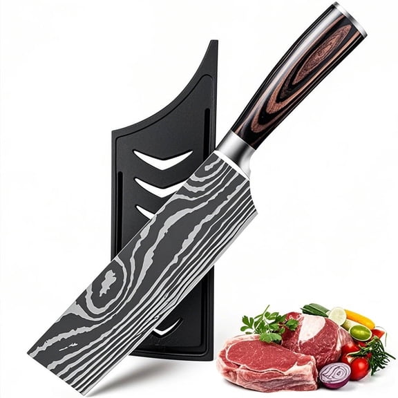 Cleaver Knife 7" Japanese Nakiri Knife Kitchen Butcher Knife High Carbon Steel Chef Knife with Sheath Cover