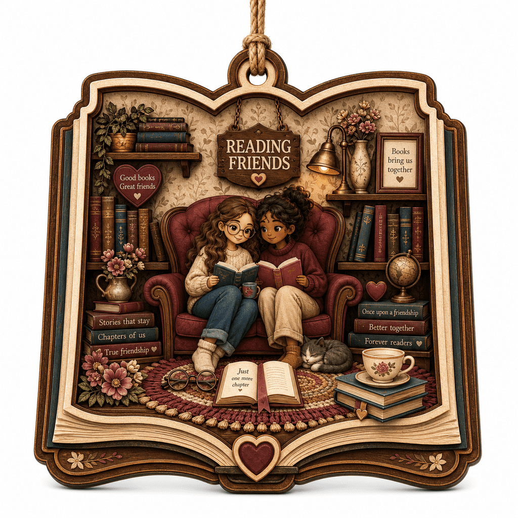 Personalized Wood Ornament Book Club Friendship Wood Hanging Keepsake for Readers
