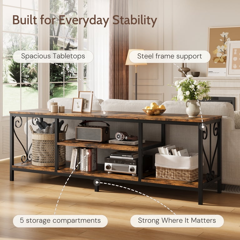 Vividwood 65-Inch TV Stand, Rustic Brown Entertainment Center with