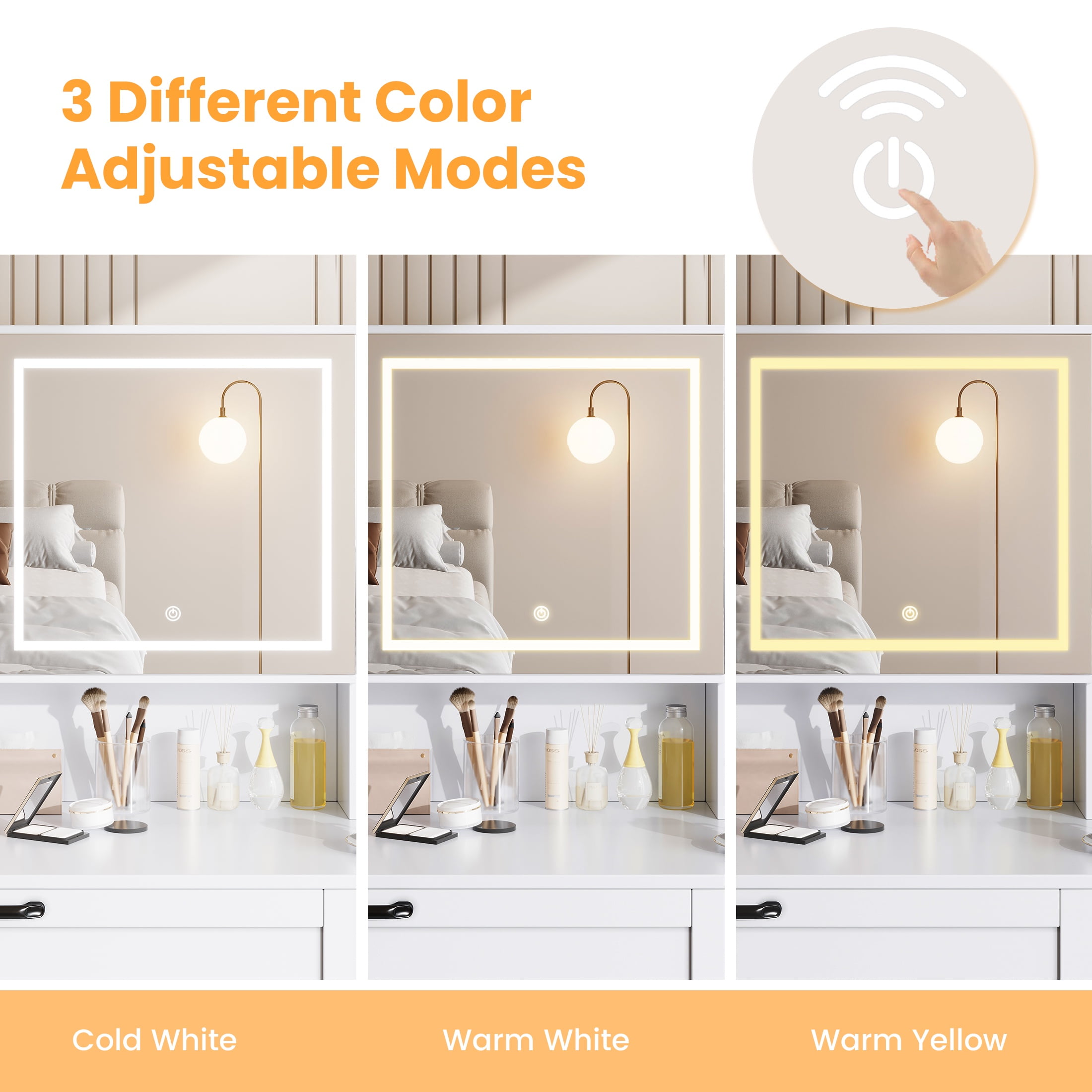 SESSLIFE Vanity Set with LED Sliding Mirror, White Makeup Table with 3 Drawers and Charging Station, Makeup Dressing Table Set with Cabinet for Women, Ladies Gifts