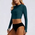 thumbnail image 4 of QIYAGBSA Swimsuit for Women 2 Piece Long Sleeve Rash Guard Cropped Top Bathing Suit with Thumbholes (Navy S), 4 of 6