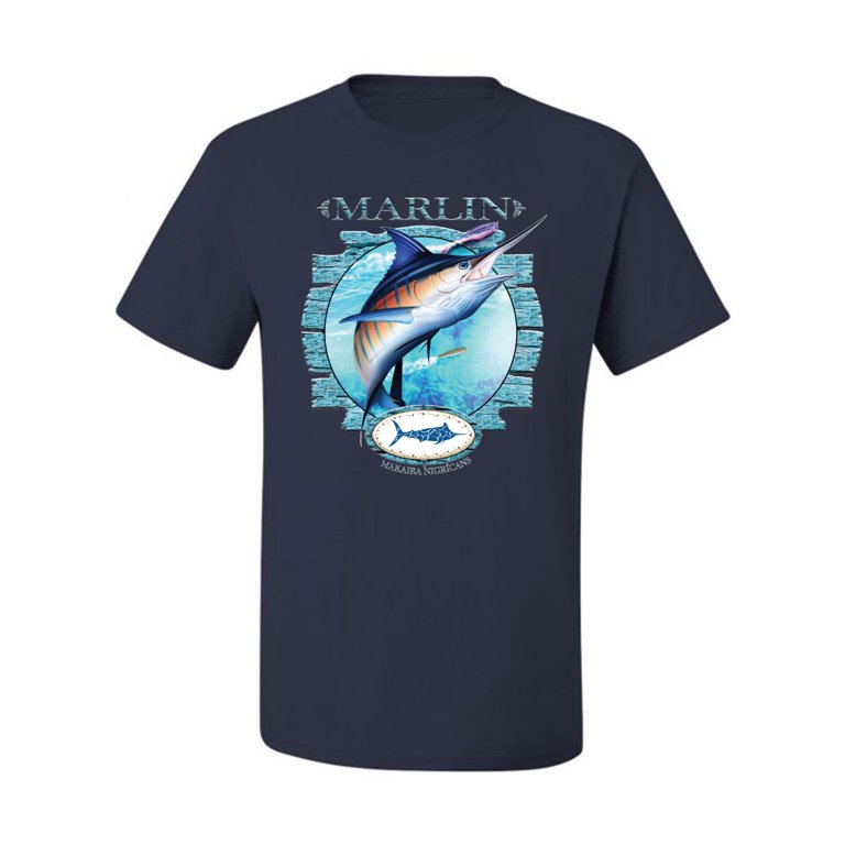 Blue Marlin Fish Men's Graphic T-Shirt, Navy, Medium