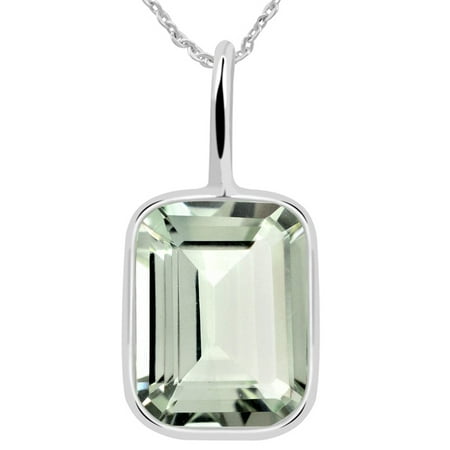 Natural 5 Carat Green Amethyst Sterling Silver Chain Pendant
