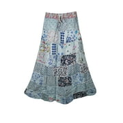 Mogul Indian Bohemian Fashion Vintage Ethnic PATCHWORK GUJARATI Printed Hippie Chic Rayon Long Skirts