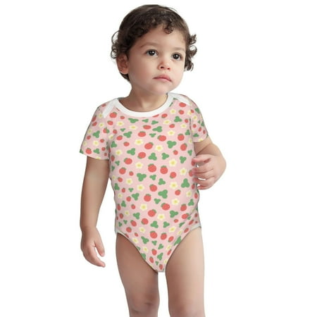

Fotbe Strawberry And Flowers Pattern Unisex-baby Short-sleeve Bodysuit Short Sleeve Bodysuits One-piece 100% Organic Cotton for Infant Baby Boys Unisex-2 Years