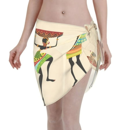 Ocsxa African Women In Traditional Clothes Print Sarong Coverups For Women Bathing Suit Wrap Swimsuit Skirt Beach Bikini Cover Up Swimwear