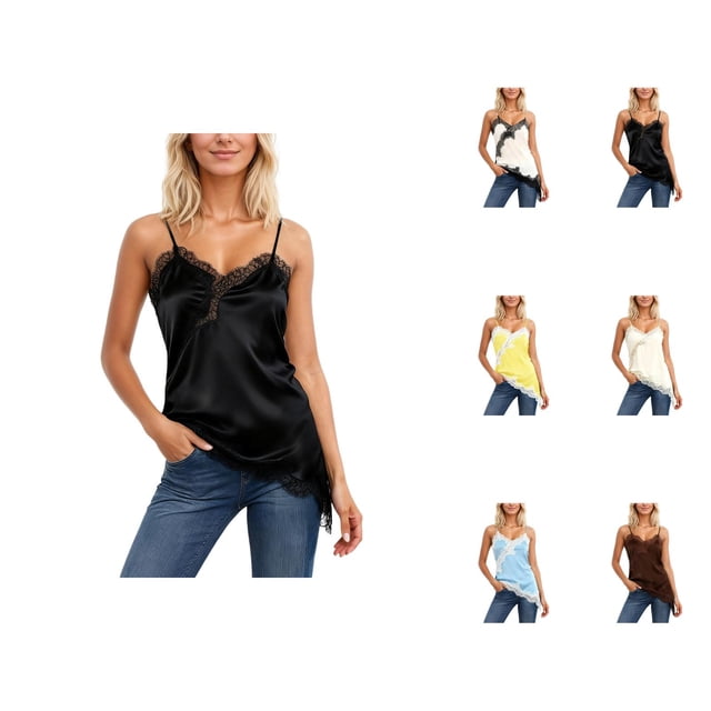 Débardeur en Dentelle pour Femmes 2026 Décontracté Patchwork Spaghetti Ourlet Asymétrique