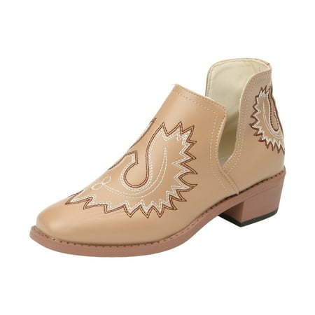 

DVKOVI Cowboy Boots Women Womens Ankle Cowboy Boots Women Shoes Comfortable Soft Sole Ankle Boots Stylish Block Heel Western Fashion Short Boots Low Heel Dress Shoes for Women Khaki 43