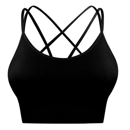 

Strappy Sports Bra for Women (Black) Comfortable & Sexy Crisscross Fits for Running Athletic Gym Workout Yoga Fitness Tank Tops S Size